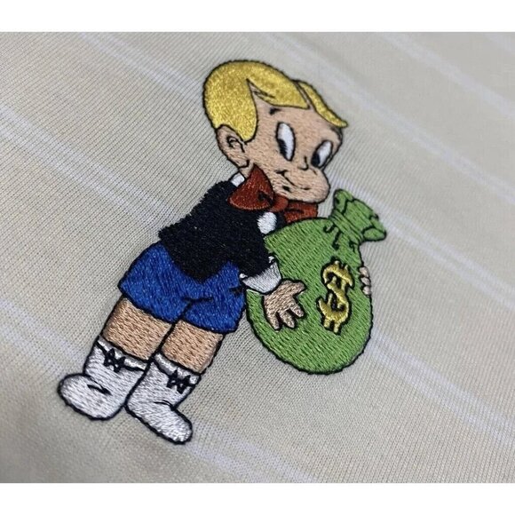 Richie Rich Official T-Shirt Mens Small Money Bag Embroidered Short Sleeve Shirt - Picture 2 of 6